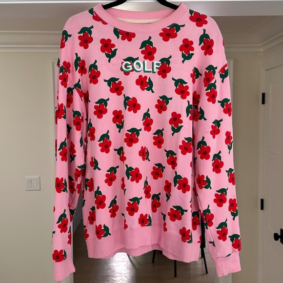 Men's GOLF WANG Find Some Time Pink and Red Flower Crewneck Sweatshirt - Size L - Picture 2 of 16